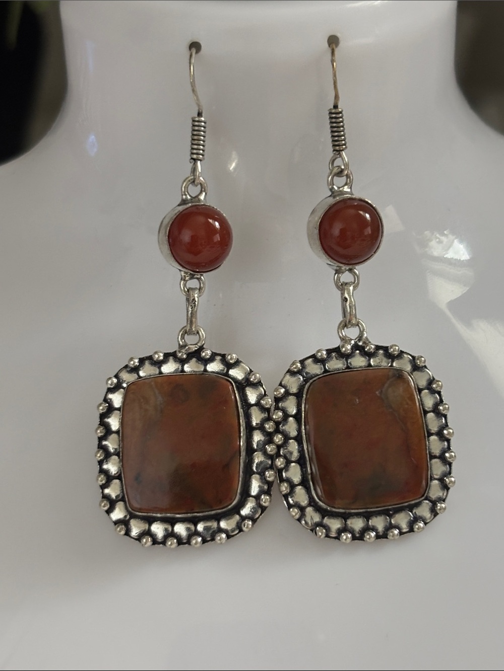 Bloodstone & Carnelian Gemstone Drop Dangle Earrings